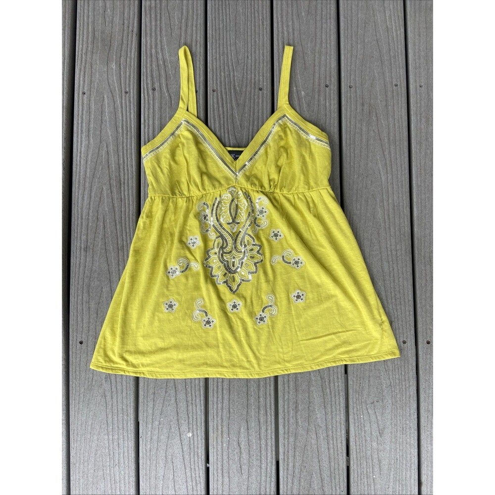 INC Women’s XL Yellow Sequin Embroidered Babydoll Tank Top Fairycore